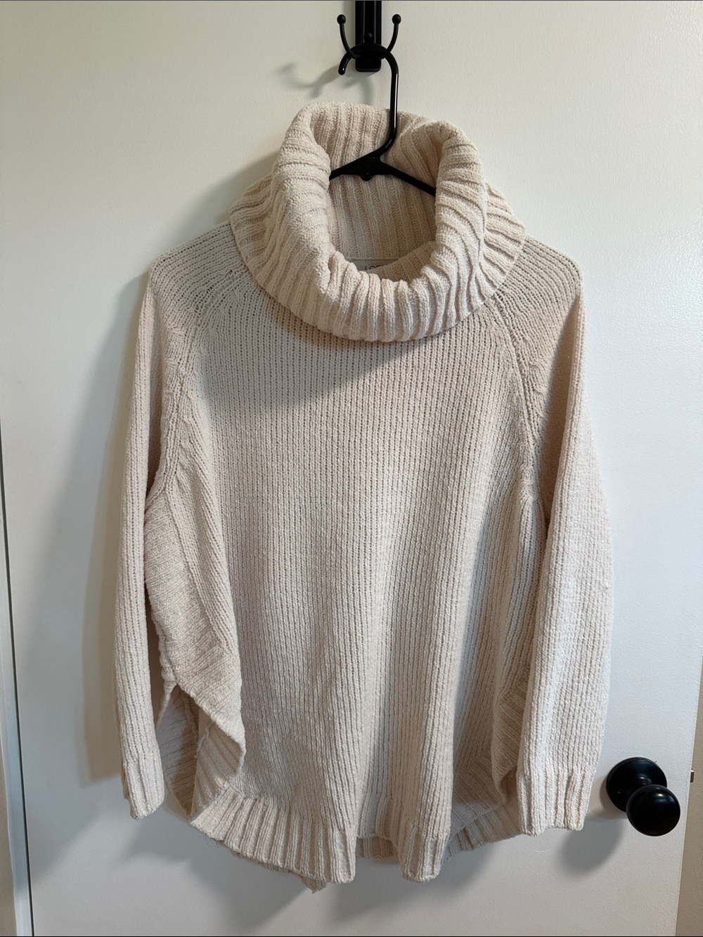 LOFT Cream Ribbed Cowl Neck Sweater